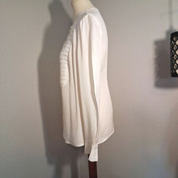 Tory Burch Cream Button Down Mandarin Collar Top Size 6 - Picture 2 of 11